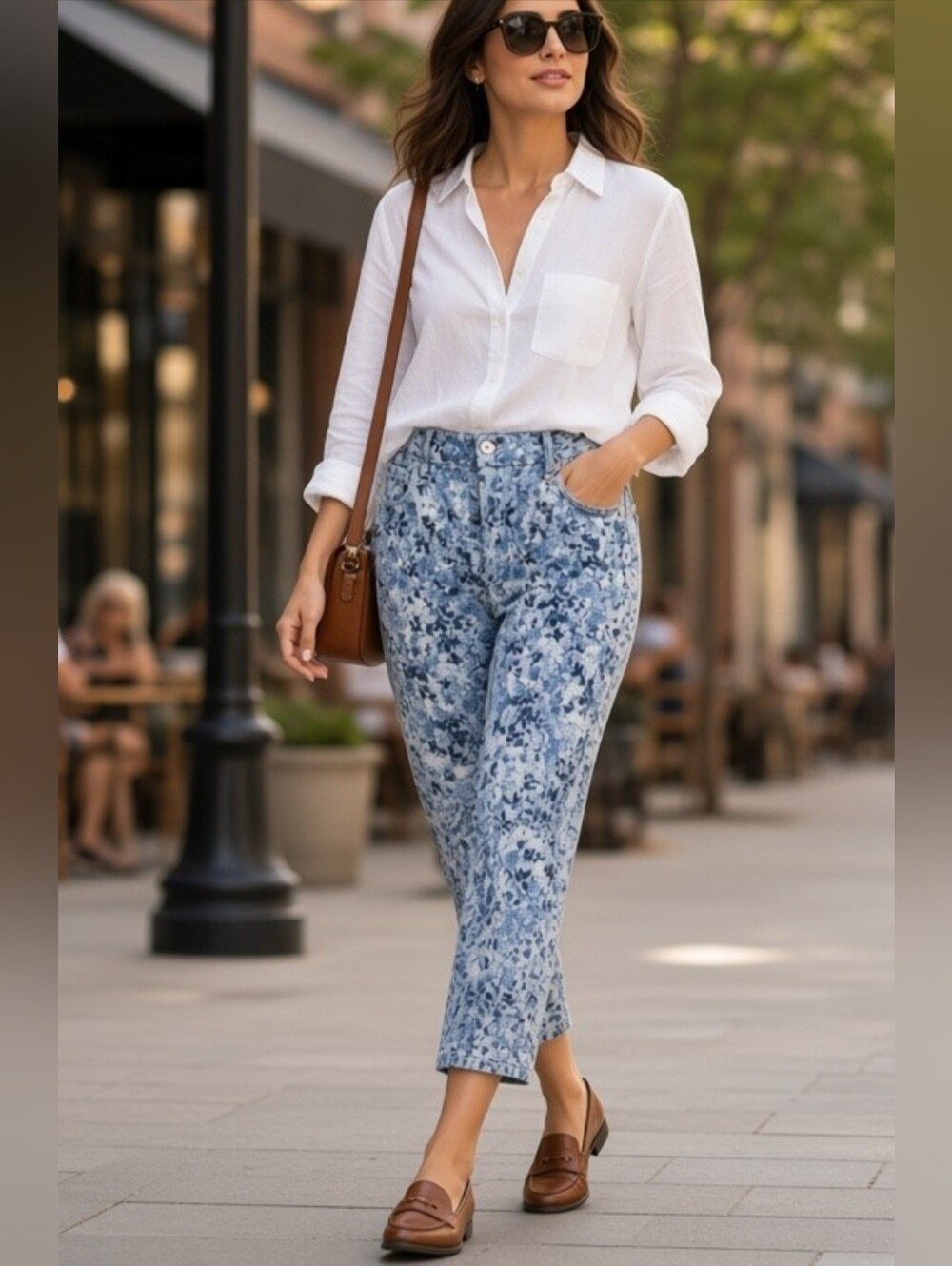 Gloria Vanderbilt Amanda Women’s Size 10 Floral Print Denim Capri Jeans Stretch.